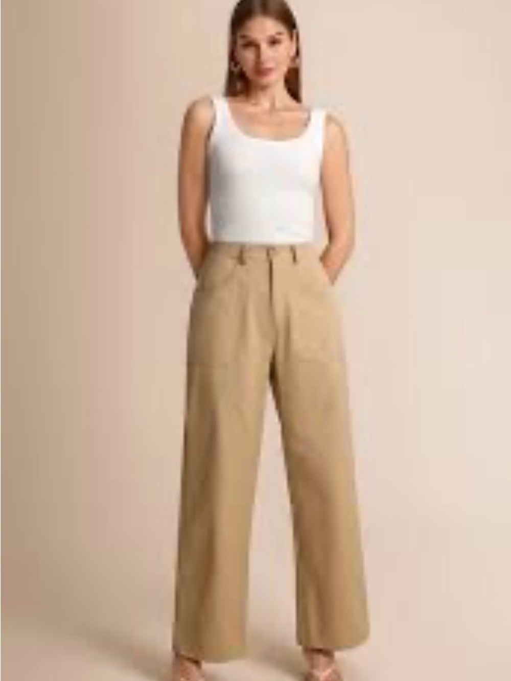 SPANX Wide-Leg High-Rise Pants in Khaki sz l wide legs
